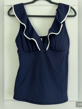 Tommy Bahama Navy One-Piece Swim Top with White Ruffle Trim